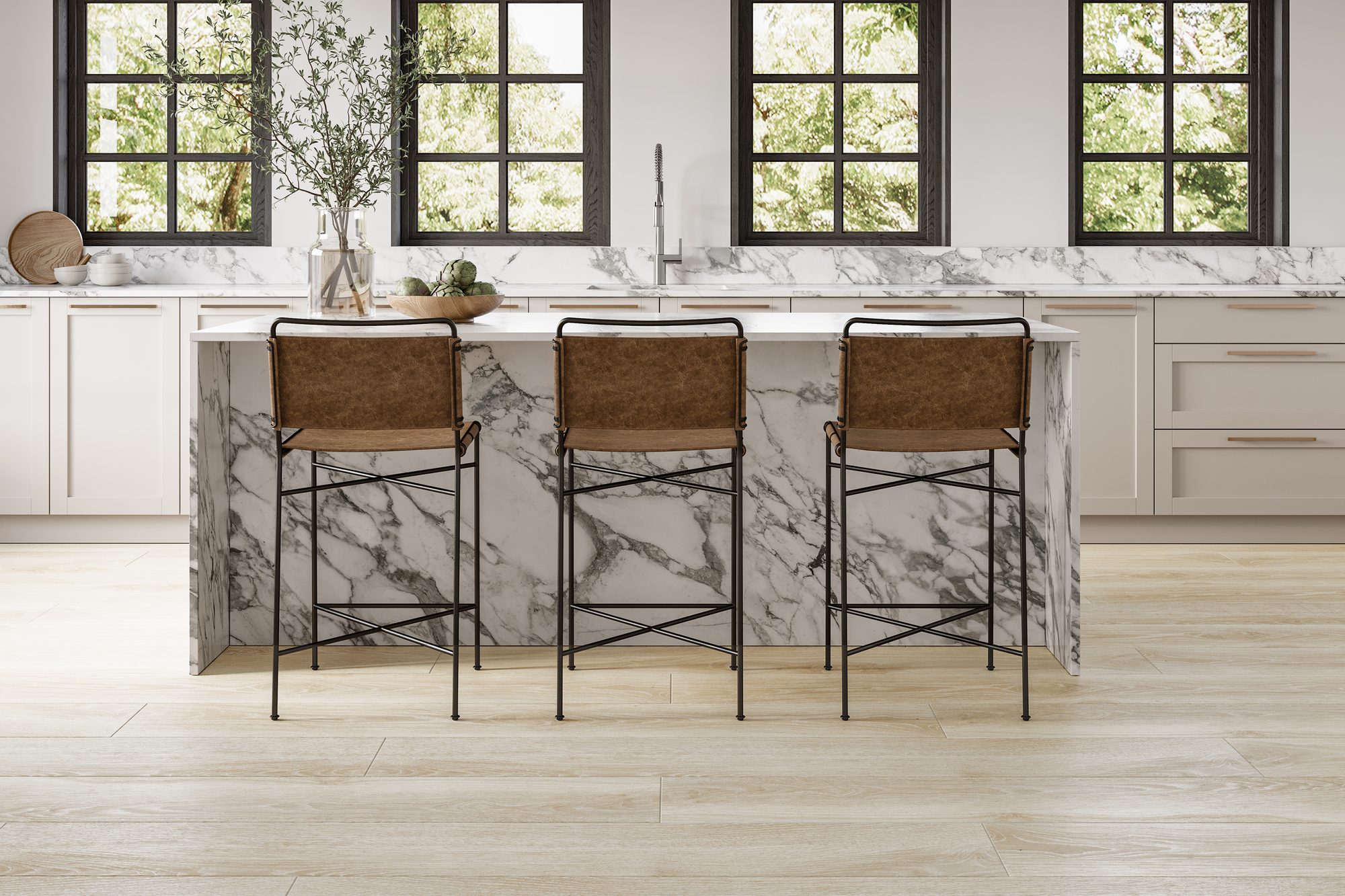 Bedrosians Timberline wood-look porcelain kitchen floor - Kirkpatrick Floors Kitchen with a wood-look porcelain plank floor, Bedrosians Timberline in Aspen